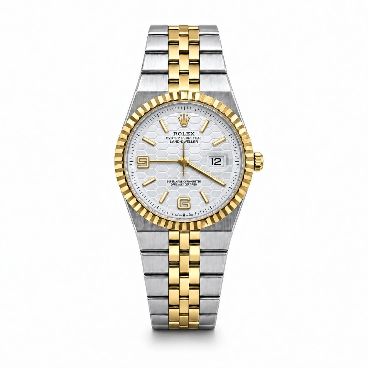 نظارة Rolex Land-Dweller Bicolore – Blanc & Or، عرض مسطح