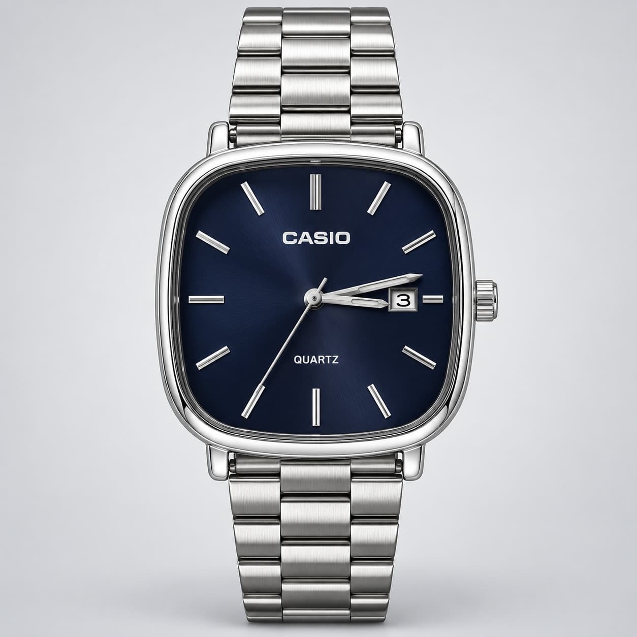 نظارة Casio Square Classic – Silver & Navy Blue، عرض مسطح