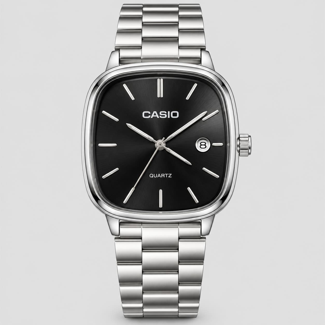 نظارة Casio Square Classic – Silver & Black، عرض مسطح