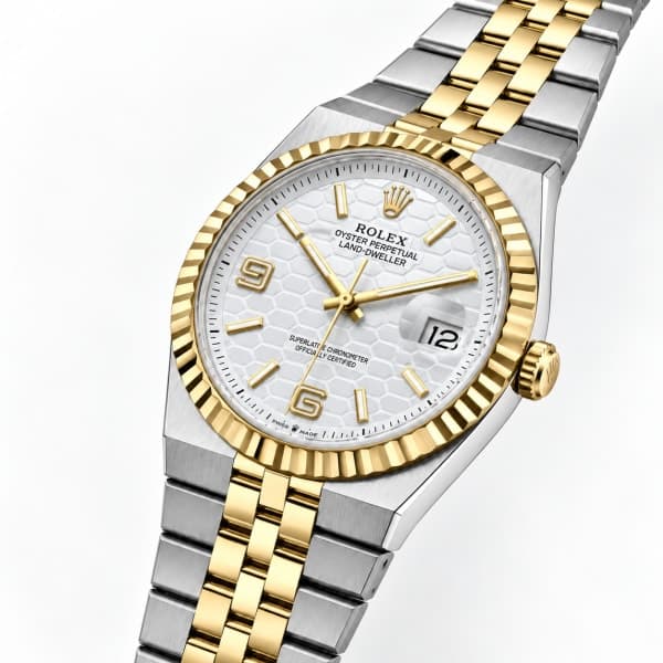 نظارة Rolex Land-Dweller Bicolore – Blanc & Or على عارض
