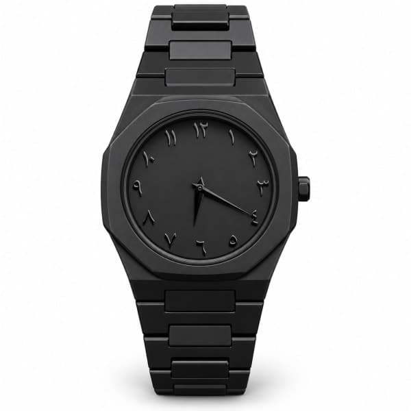 نظارة Arabic Dial Black – Montre Noire à Chiffres Arabes، عرض مسطح