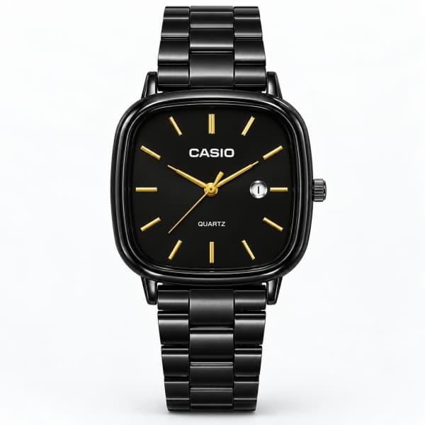 نظارة Casio Square Classic – Black & Gold، عرض مسطح
