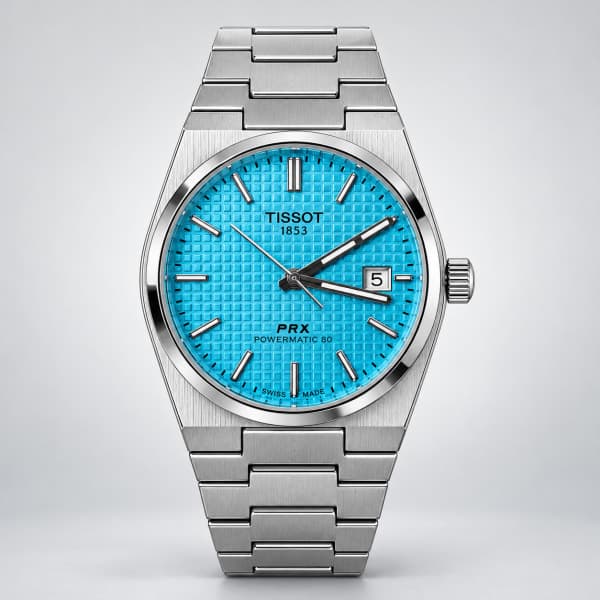 نظارة Tissot PRX Powermatic 80 – Turquoise، عرض مسطح